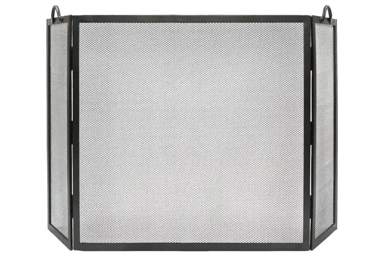 Large Twisted Rope Folding Fireplace Screen in Graphite Made of Wrought Iron