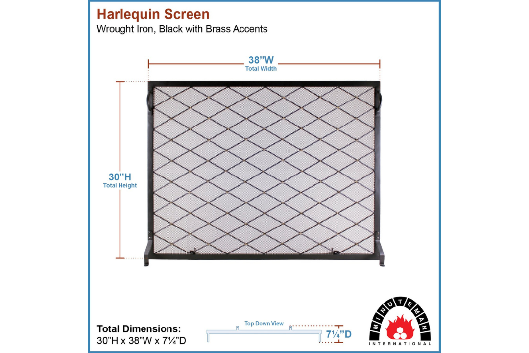 Harlequin Flat Fireplace Screen in 38” x 30” Specifications