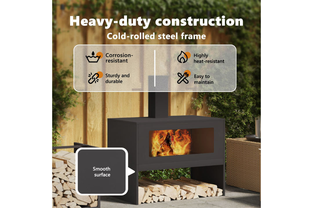Heavy-Duty Fire Pit with Chimney 80 x 50 x 96 cm in Black Cold-Rolled Steel