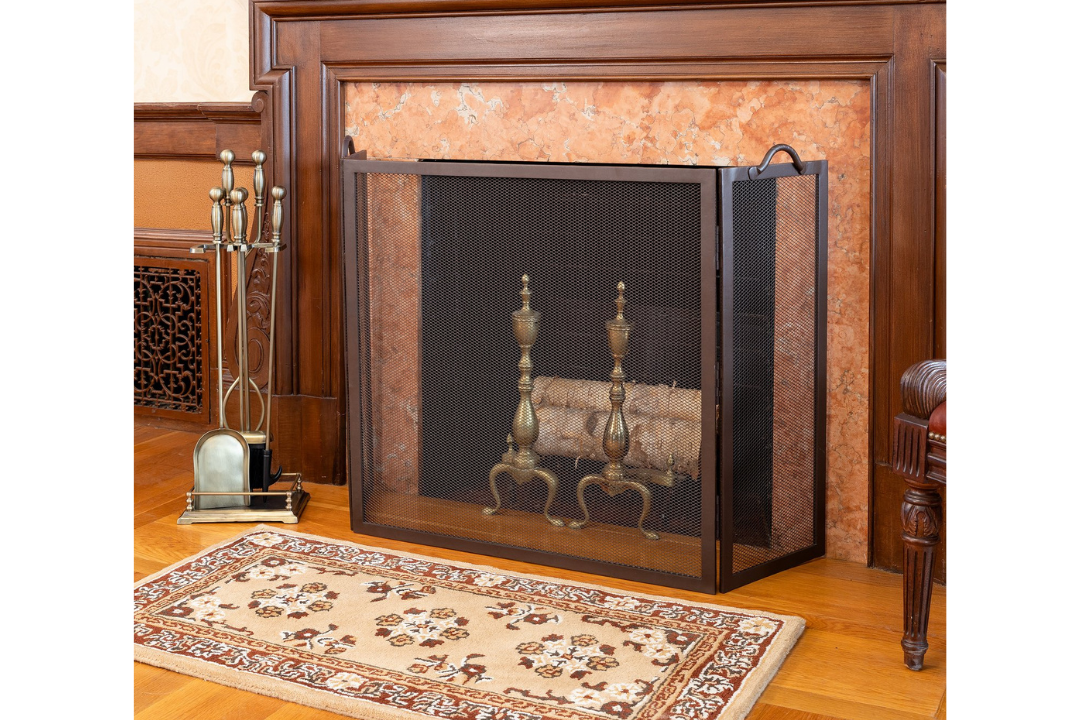 Twisted Rope Folding Fireplace Screen in Roman Bronze