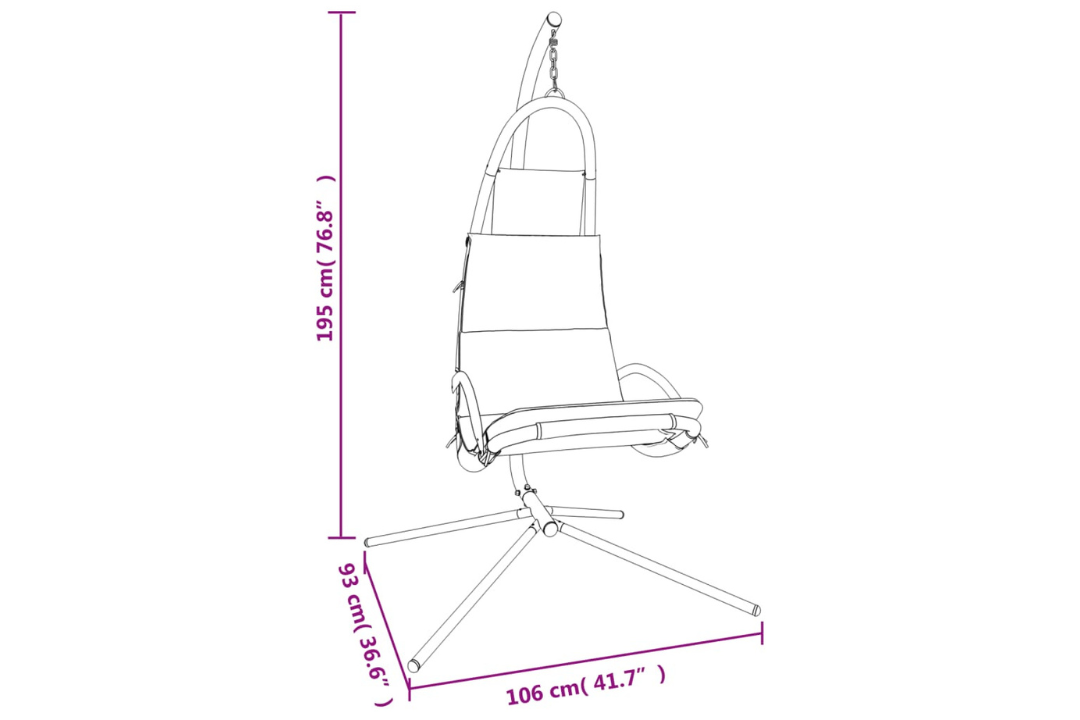 Garden Swing Chair with Cushion Oxford Fabric and Steel in Black Specifications