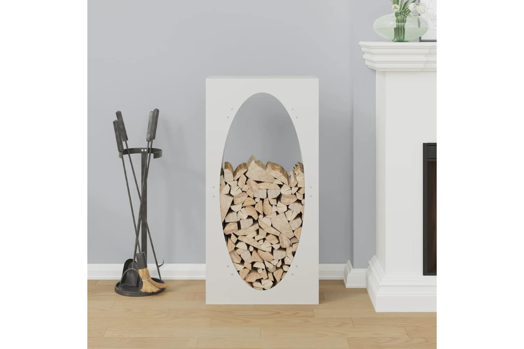 High-Quality Firewood Rack 50 x 23 x 100 cm in White Made of Cold-Rolled Steel