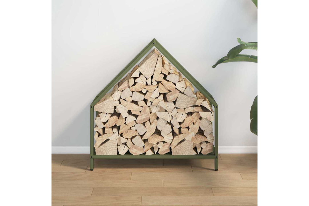 Heavy-Duty Firewood Rack 60 x 25 x 60 cm in Olive Green Made of Cold-Rolled Steel