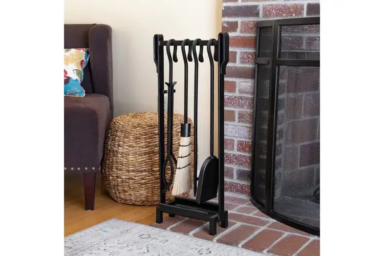 Shepherd's Hook Inline Fireplace Tool Set – Wrought Iron with Ash Pan