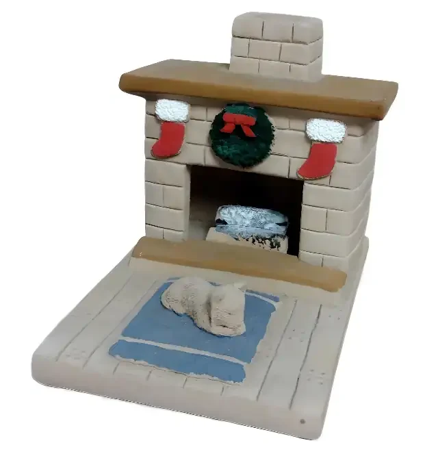 Holiday Country Hearth with Grey Cat Incense Burner - Larger Image