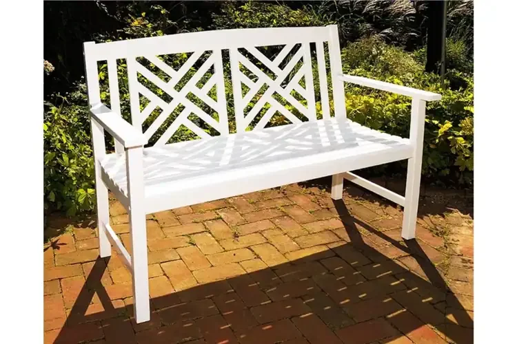 Fretwork Bench in White Weather-Resistant