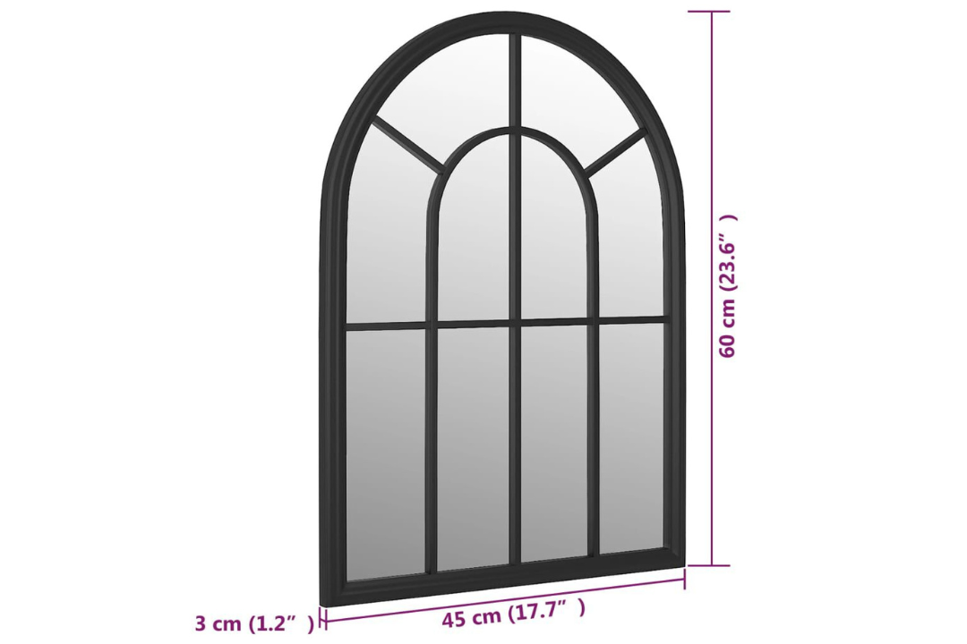 Vintage Arched Outdoor Garden Wall Mirror 60 x 45 cm in Black Specifications