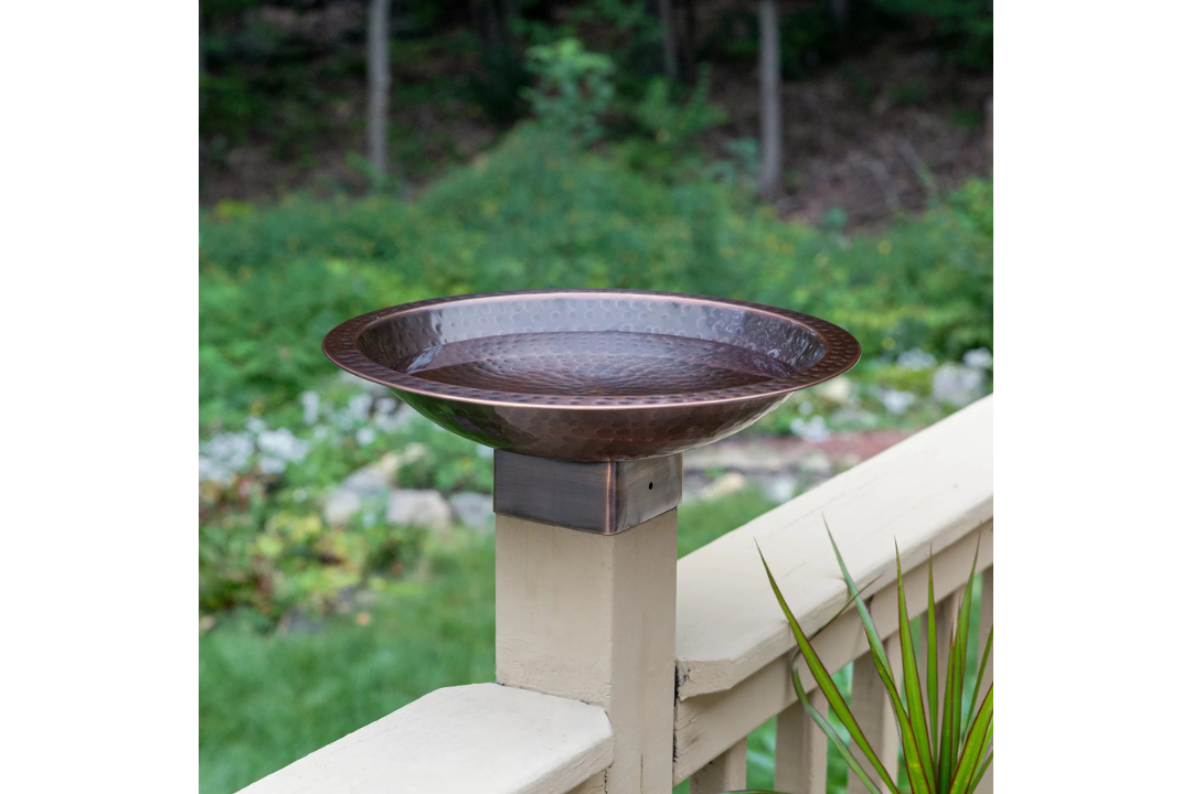 14" Hammered Burnt Copper Birdbath Perched Perfectly for a Standard 4x4 Garden Posts