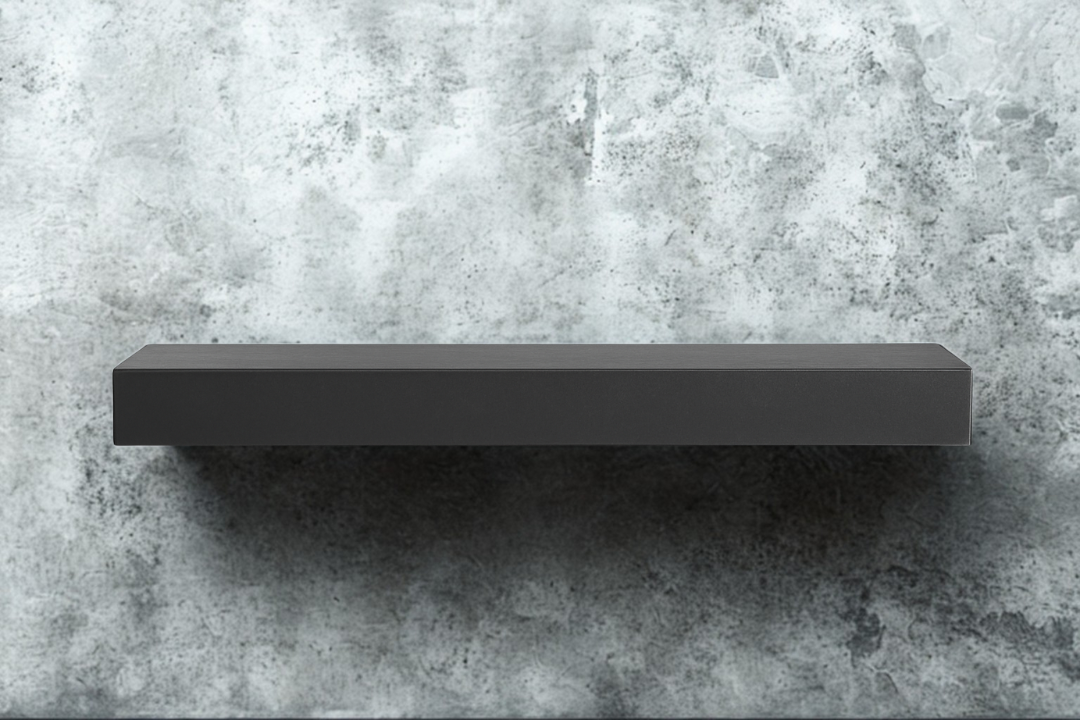 Design Specialties Dark Pewter Powder Coated Steel Mantel Shelf Installed