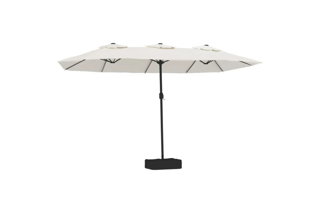 Double-Head Garden Parasol with LEDs in Sand White