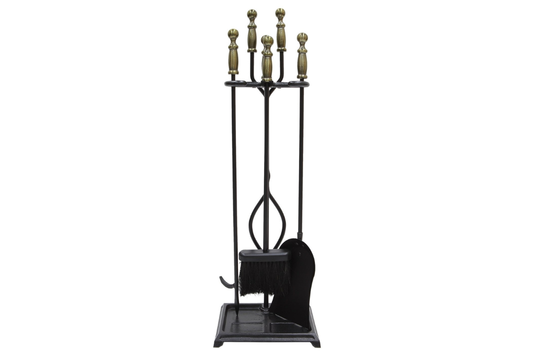 Westminster Fireplace Tool Set in Black and Brass – Made of Cast Iron 4-Piece Hearth Tool Kit