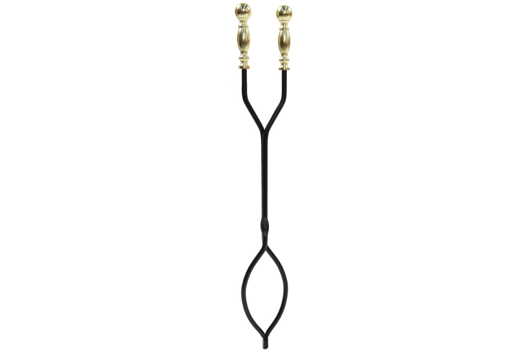 Sutton Fireplace Tool Set Tongs in Polished Brass and Black Powder Coated Finish