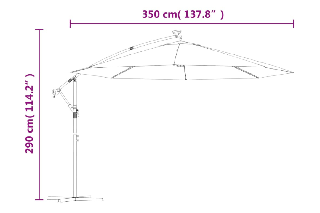 Cantilever Garden Parasol with LED Lights and Metal Pole 350 cm in Taupe Specifications