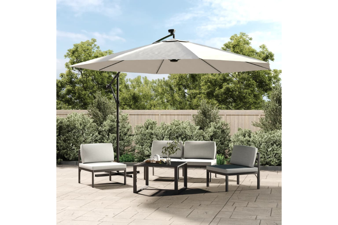 Cantilever Garden Parasol with LED Lights and Metal Pole 350 cm in Sand with UV Resistant