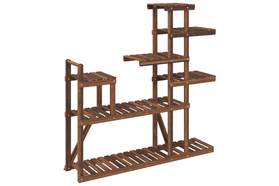 Spacious Solid Wood Fir Flower Stand 110 x 25 x 111 cm in Carbonized Brown