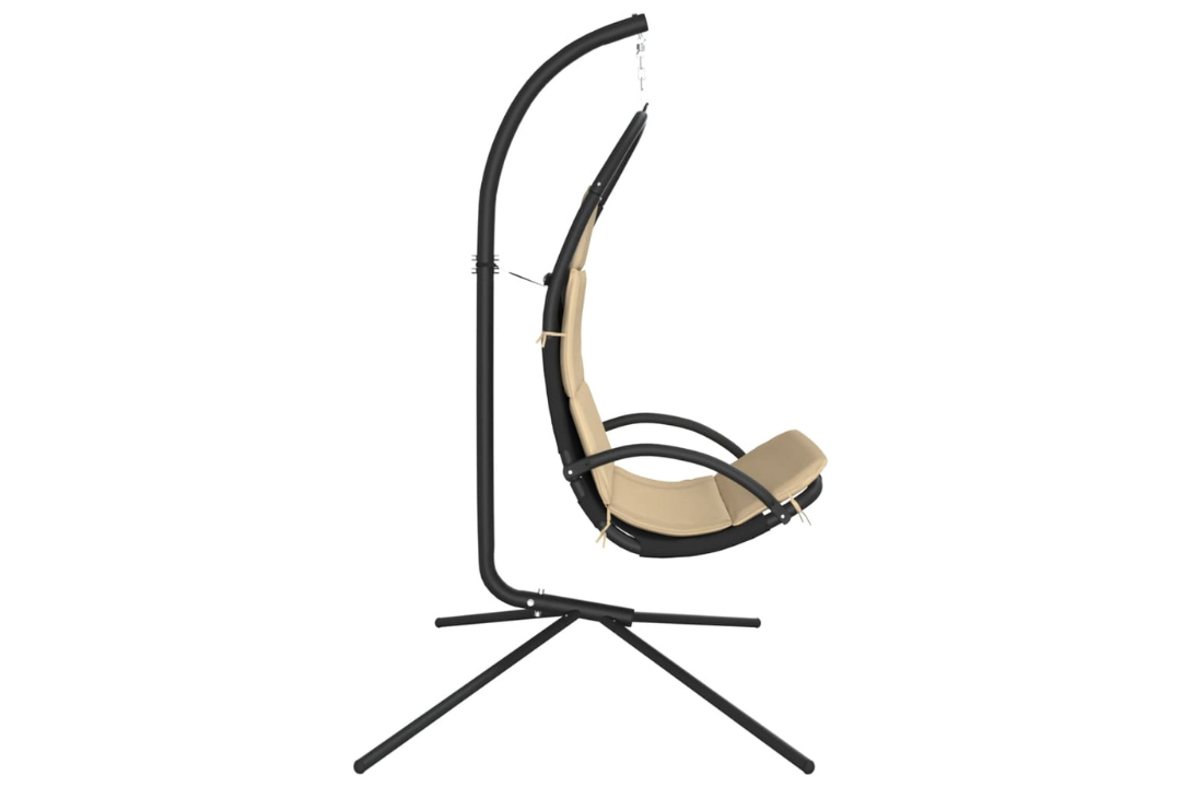 Garden Swing Chair with Cushion Oxford Fabric and Steel in Cream With Ergonomically Curved Seat