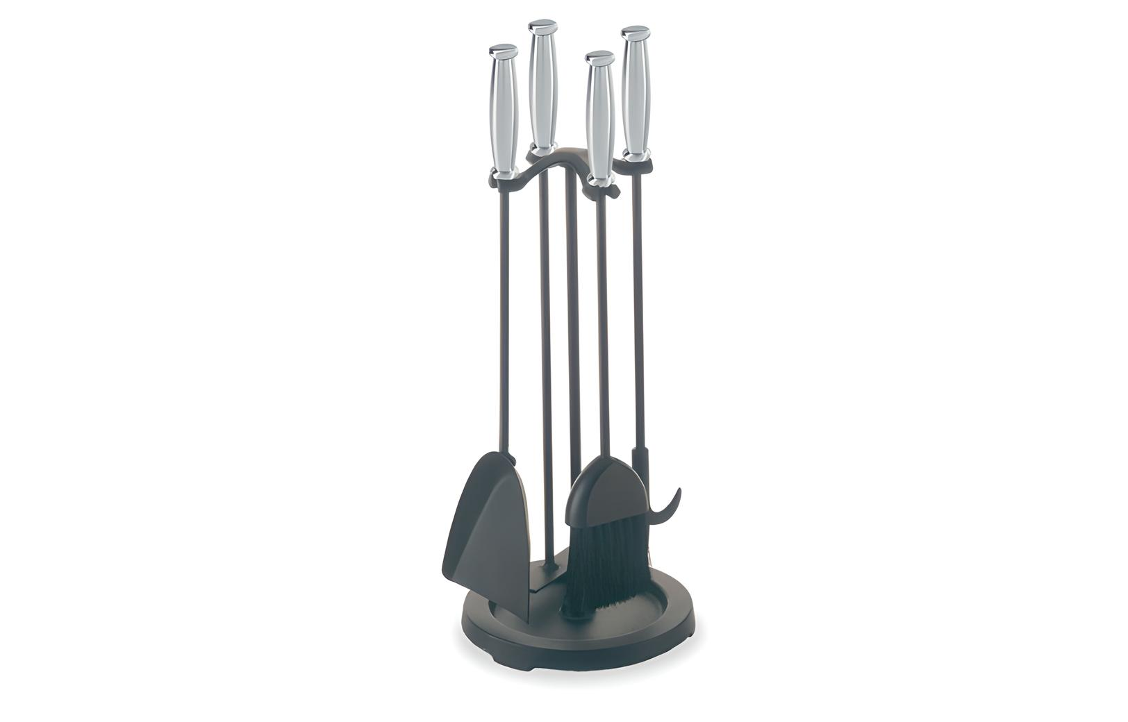 5-Piece Matte Black Fireplace Tool Set with Brushed Steel Handles