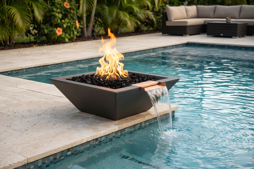 The Outdoor Plus 30" Maya Fire & Water Bowl – GFRC Concrete