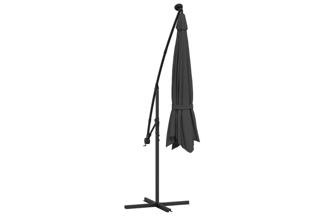 Cantilever Garden Parasol with LED Lights and Metal Pole 350 cm in Anthracite With Tilt Function