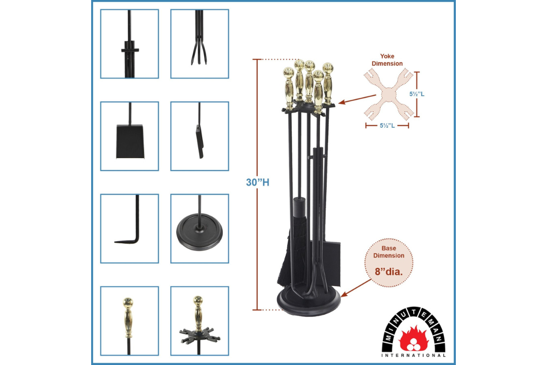 Chelmsford Fireplace Tool Set in Black & Polished Brass Specifications