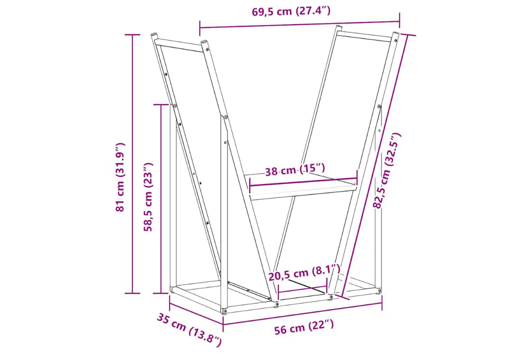 Firewood Rack 69.5 x 35 x 81 cm in Black Made of Cold-Rolled Steel Specifications