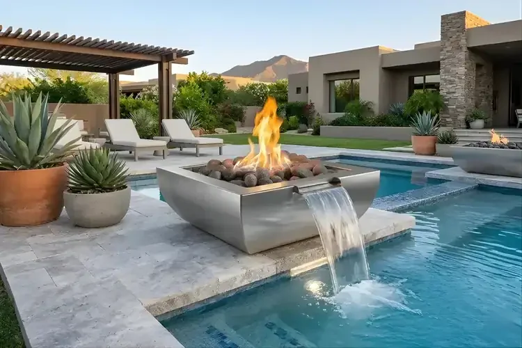 The Outdoor Plus 24" Avalon Fire & Water Bowl - Hammered Patina Copper & Stainless Steel