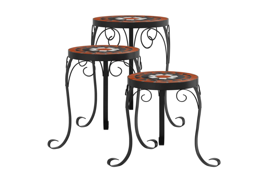 Plant Stands 3 Pcs Ceramic Mosaic in Terracotta and White