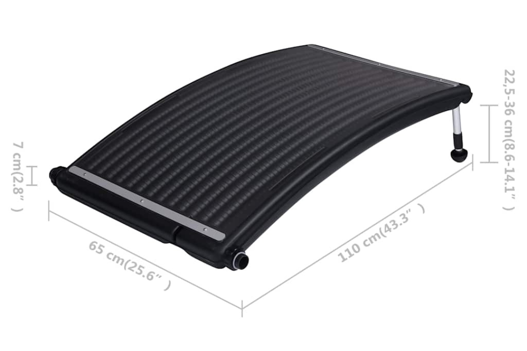 3 x Solar heater 3 x Hose 6 x Hose clamp 6 x Connector (38 mm) 6 x Seal 6 x Screw cap with 3 Panels Specifications