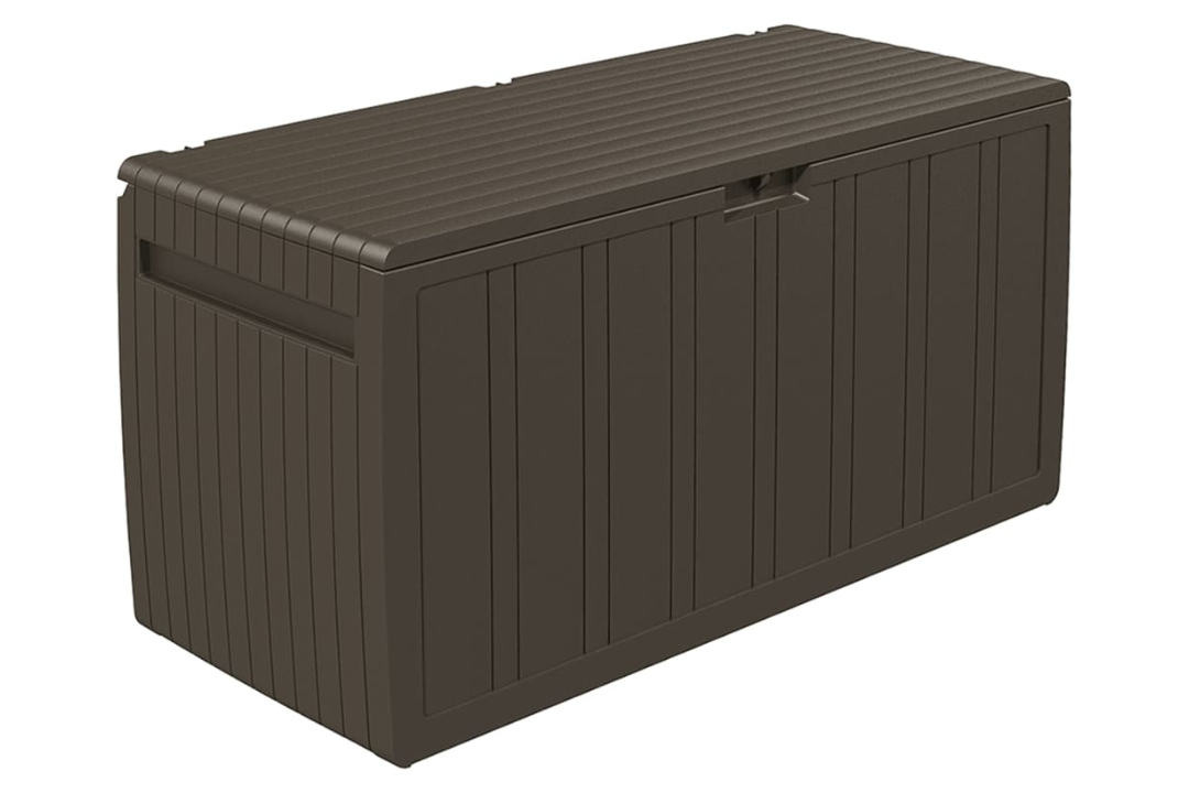 Brown Polypropylene Cushion Box – 270L Outdoor Storage Chest & Seat