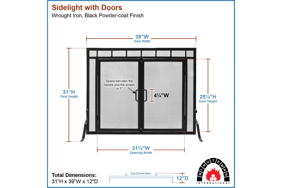 Sidelight Classic Fireplace Screens with Doors in 39" W x 31" H Specifications