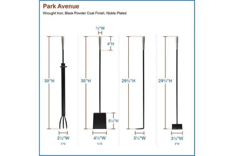 Park Avenue Fireplace Tool Set in Black & Nickel Detailed Information