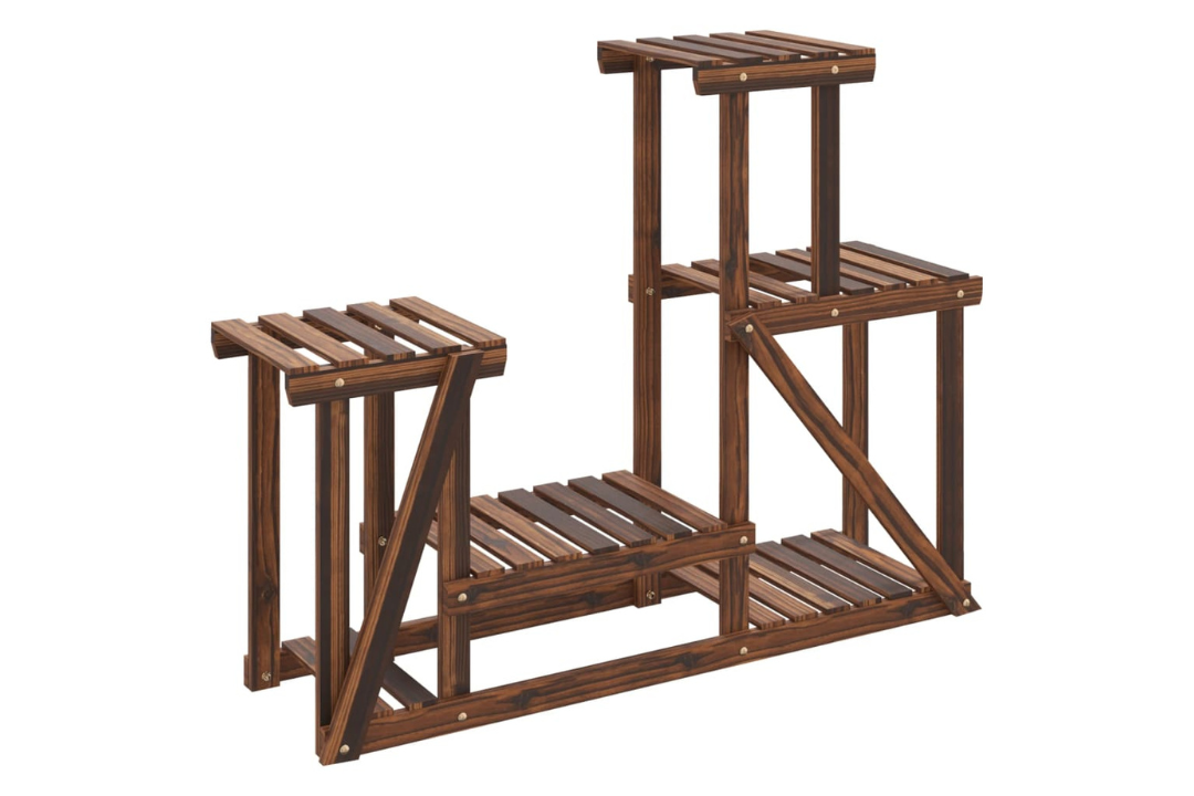 Solid Wood Fir Flower Stand 90 x 25 x 73.5 cm in Carbonized Brown