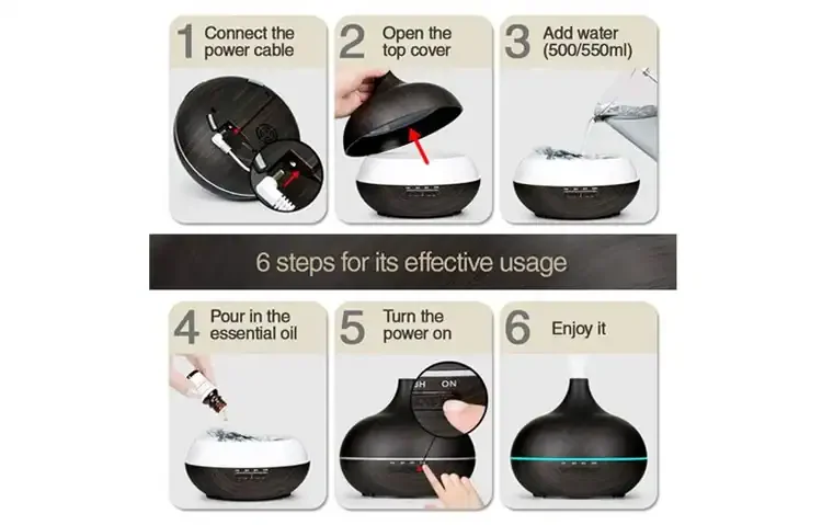 How To Fill Aromatherapy Essential Oil Diffuser Dark Wood Grain