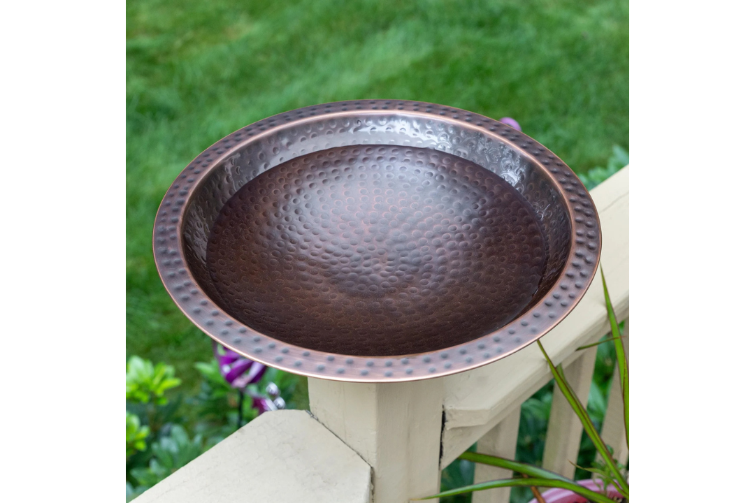 14" Hammered Burnt Copper Birdbath for 4x4 Posts With Warm Burned Copper Tone FInish
