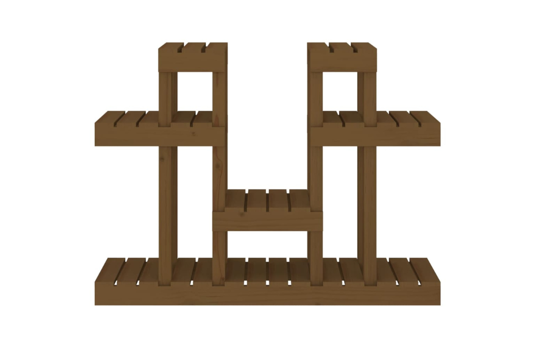 Durable Plant Stand Multi-Tier Shelf for Indoor & Outdoor Plants 104.5x25x77.5 cm Made of Solid Wood Pine in Honey Brown