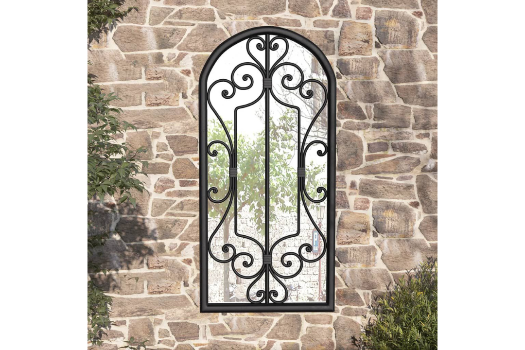 Rustic Outdoor Only Garden Mirror 100 x 45 cm in Black Made with Iron and Glass
