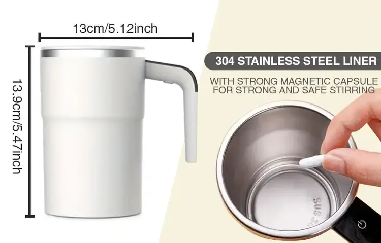 White Self-Stirring Coffee Mug - Size