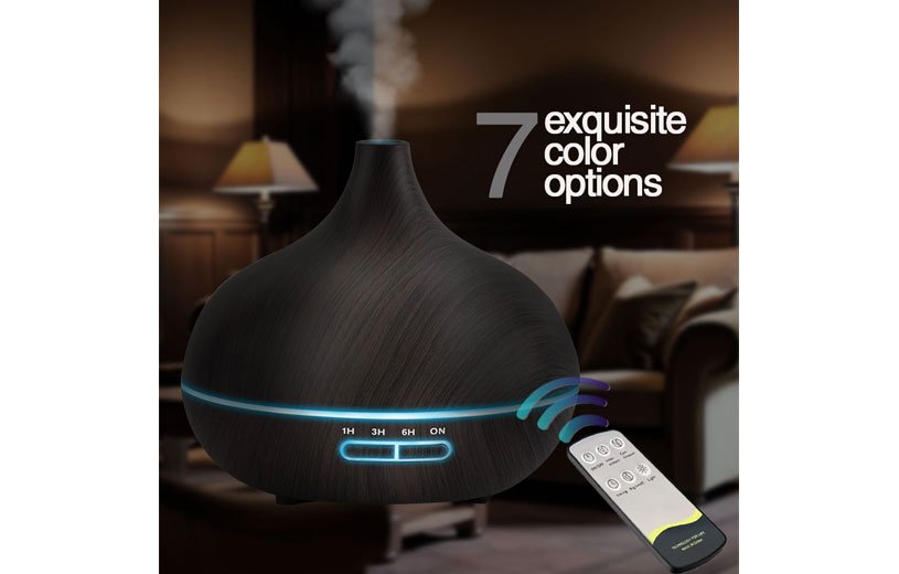 7 Color Aromatherapy Essential Oil Diffuser Dark Wood Grain