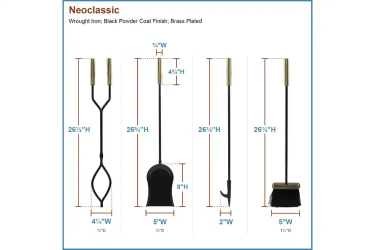 Neoclassic Fireplace Tool Set in Black & Antique Brass Parts Information