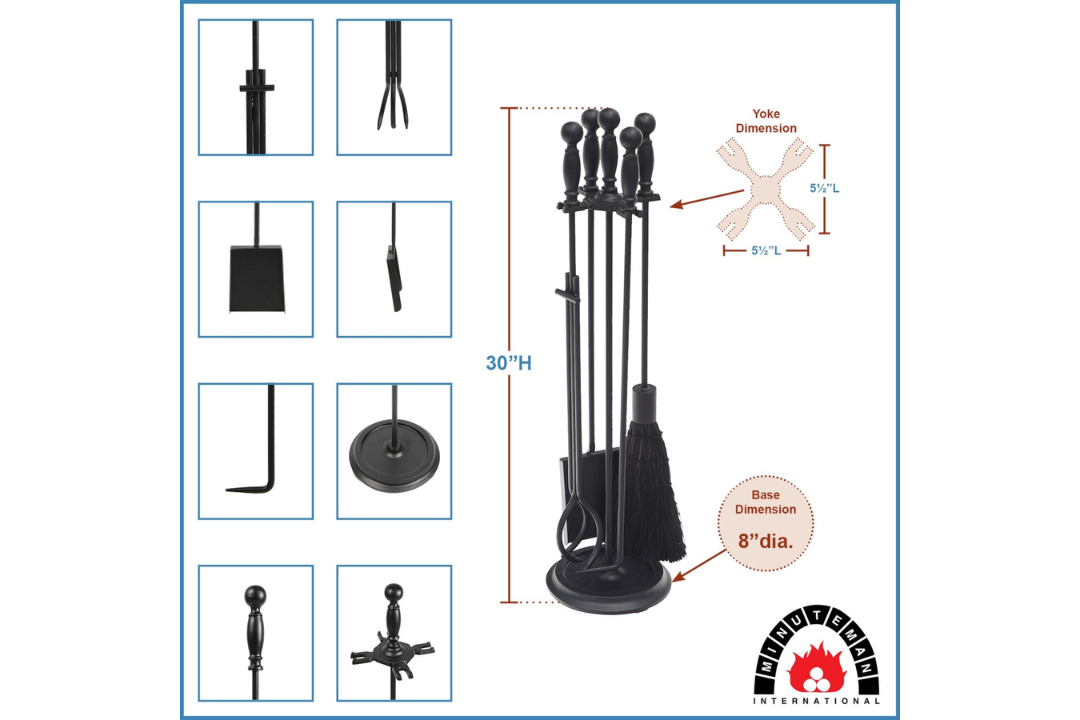 Chelmsford Fireplace Tool Set in All Black Specifications