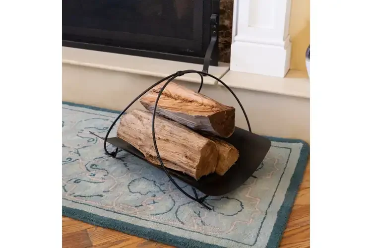 Petite Panier Log Basket – Wrought Iron Fireplace Wood Holder with Foldable Handles
