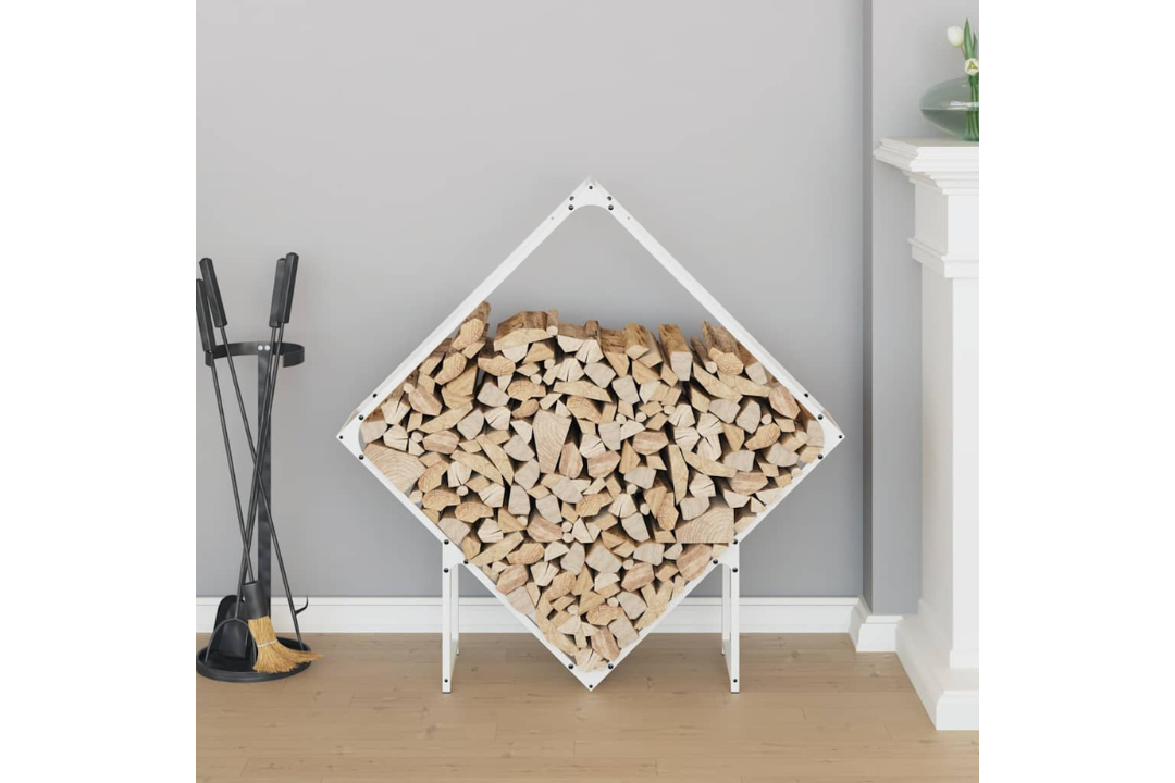 High-Quality Firewood Rack 100 x 25 x 100 cm in White Made of Cold-Rolled Steel
