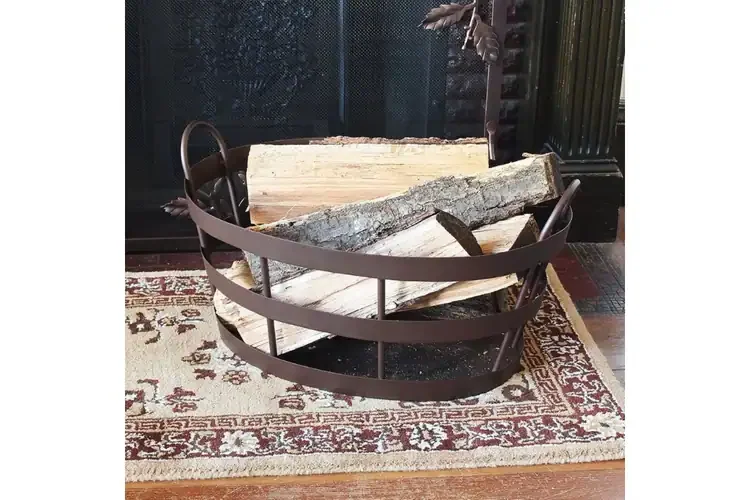 Shaker Log Bin in Roman Bronze Powder Coated Finish Made from Wrought Iron