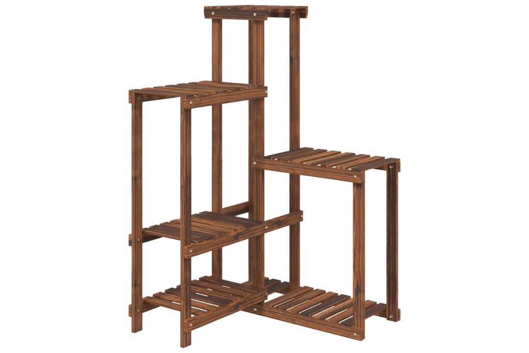 Solid Wood Fir Flower Stand in Carbonized Brown