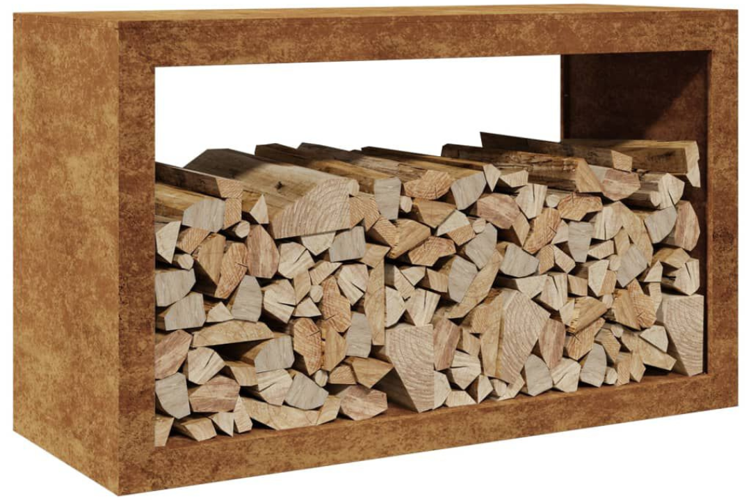 Modern Firewood Rack 100 x 40 x 60 cm in Rusty Brown Made of Weathering Steel