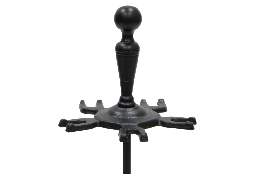 Plymouth Fireplace Tool Set – Cast & Wrought Iron, Black Powder-Coated Yoke in Rectangular Base