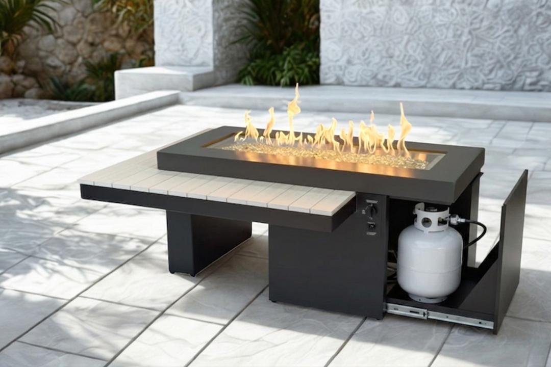 Uptown Seashell Linear Gas Fire Table Access Door
