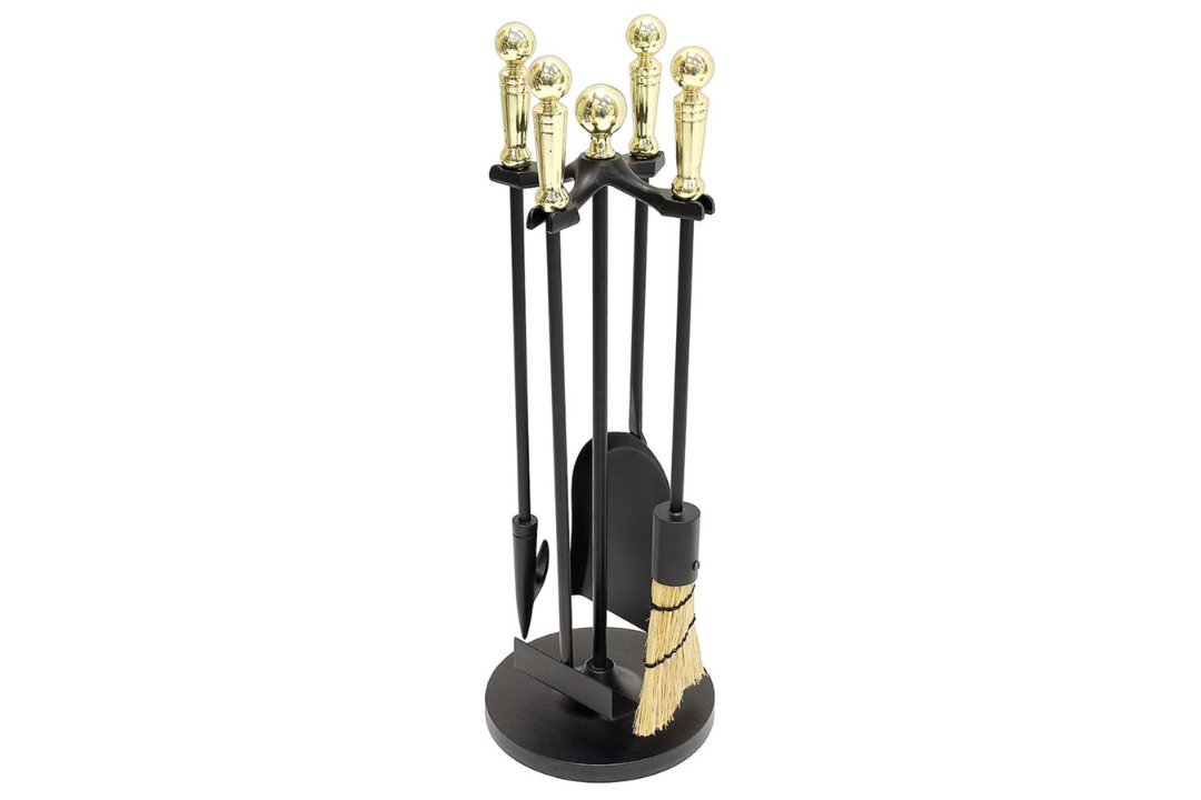 Paxton 4-Piece Mini Fireplace Tool Set in Black and Polished Brass