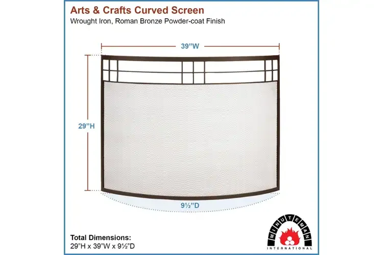 Arts & Crafts Curved Fireplace Screen with 4-Tool Set – Roman Bronze Finish Specifications