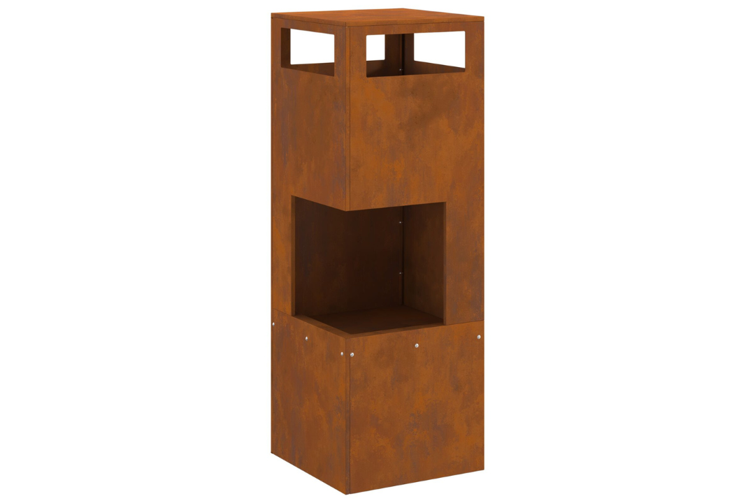 Square Steel Fire Pit 35 x 35 x 100 cm in Rusty Brown